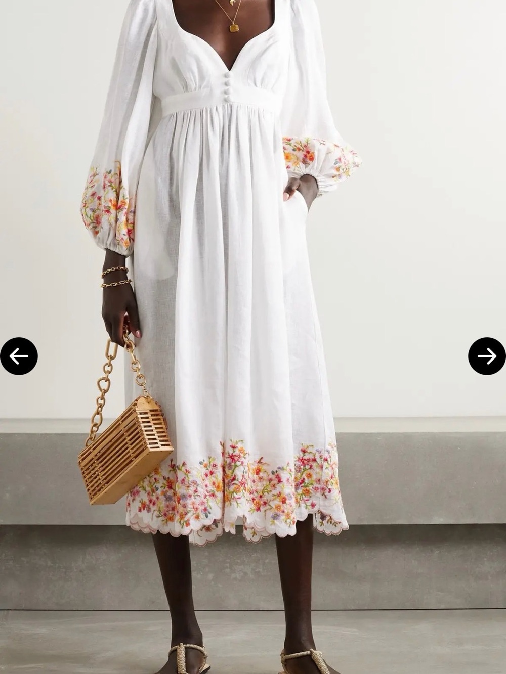 Zimmermann White Midi Dress with Multicolor Floral Embroidery